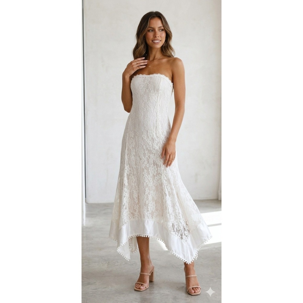 Hello Molly Strapless Lace Handkerchief Hem Dress 8 Coquette Boho Fairy Feminine